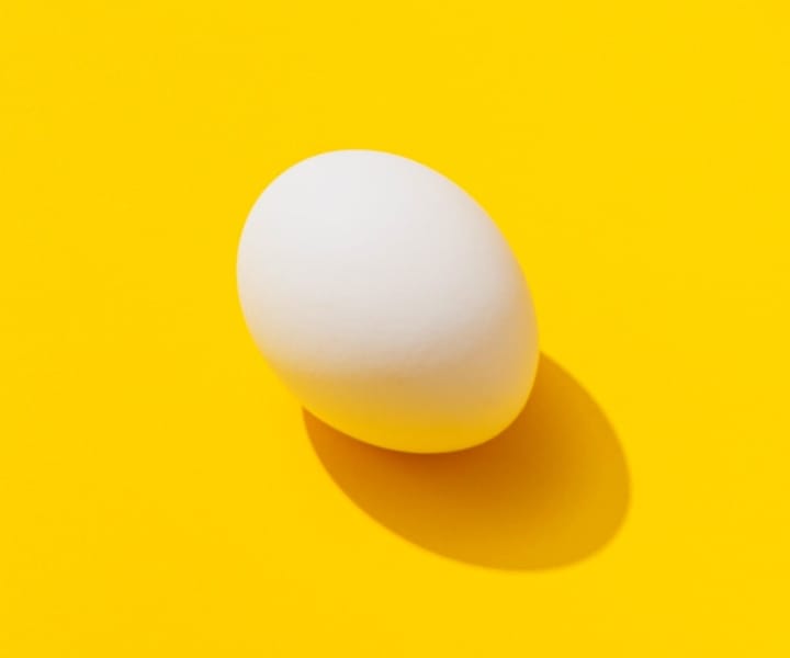 an egg in a yellow background with shadow